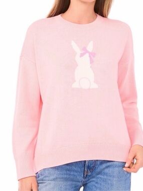 Vince Camuto XL Pink & White Rabbit Crewneck Sweater
